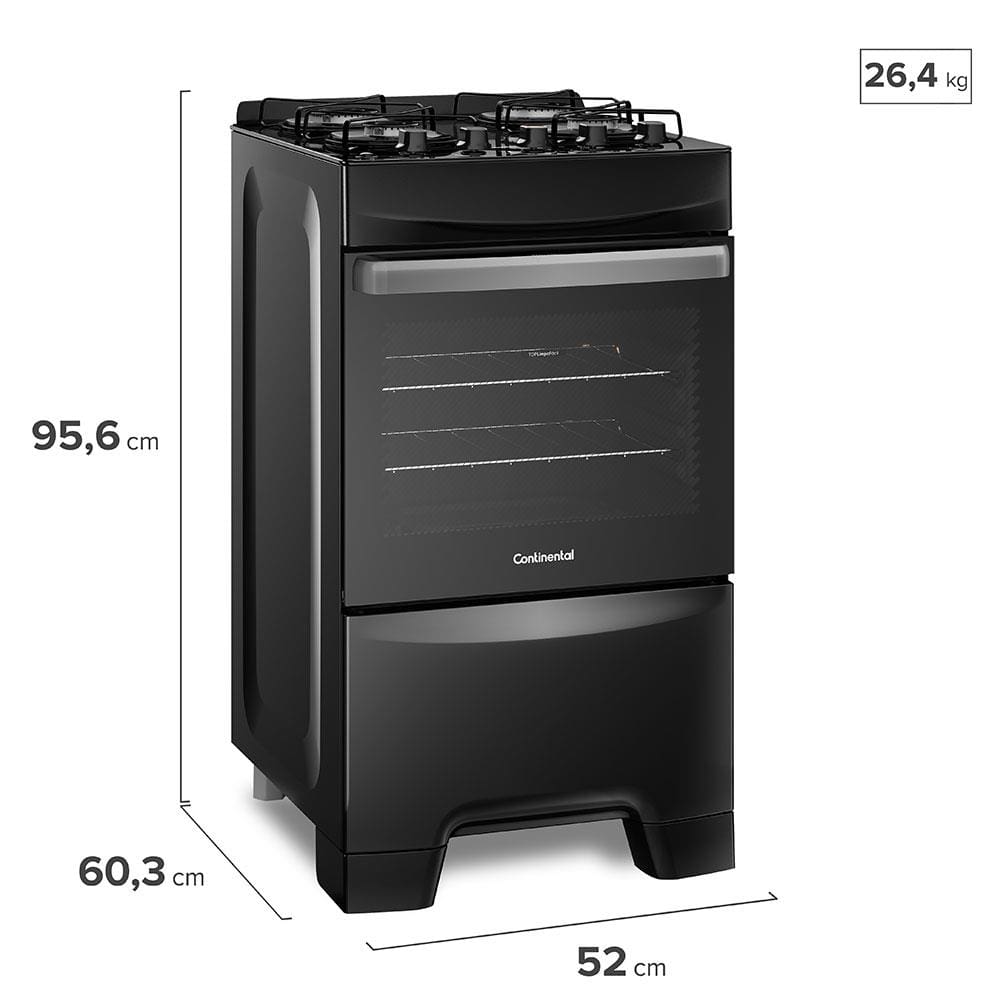 Encontraproduto.com.br - Fogão 4 Bocas Continental Preto Automático com TOPLimpaFácil e Mesa de Vidro (FC4GP) Premium