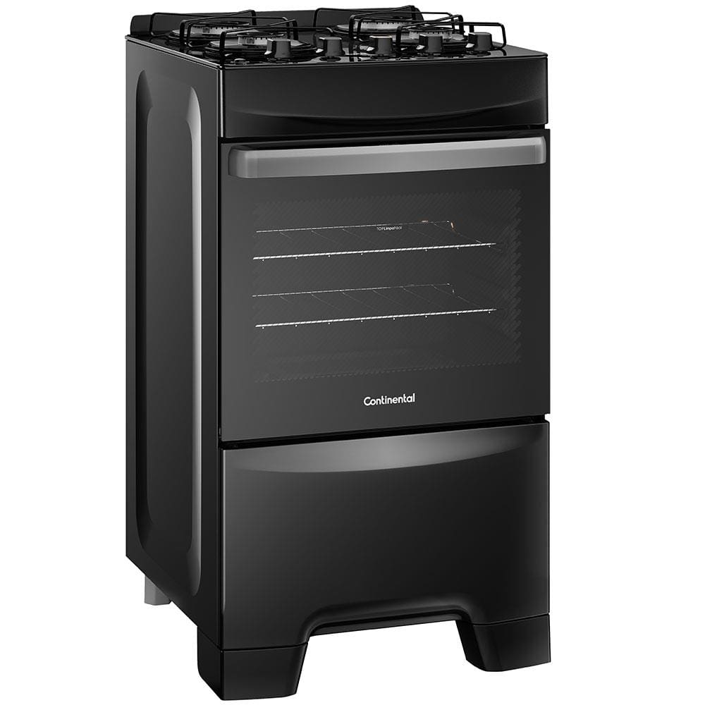 Encontraproduto.com.br - Fogão 4 Bocas Continental Preto Automático com TOPLimpaFácil e Mesa de Vidro (FC4GP) Premium