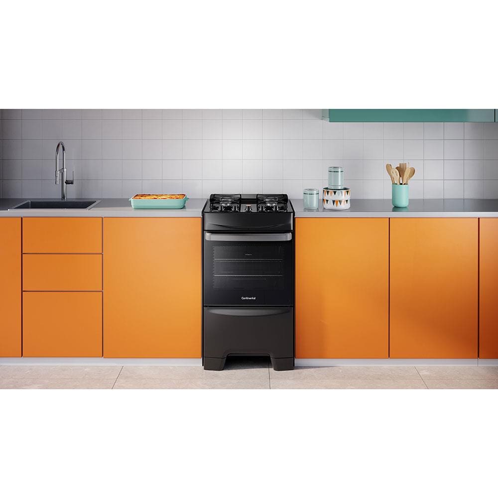 Encontraproduto.com.br - Fogão 4 Bocas Continental Preto Automático com TOPLimpaFácil e Mesa de Vidro (FC4GP) Premium