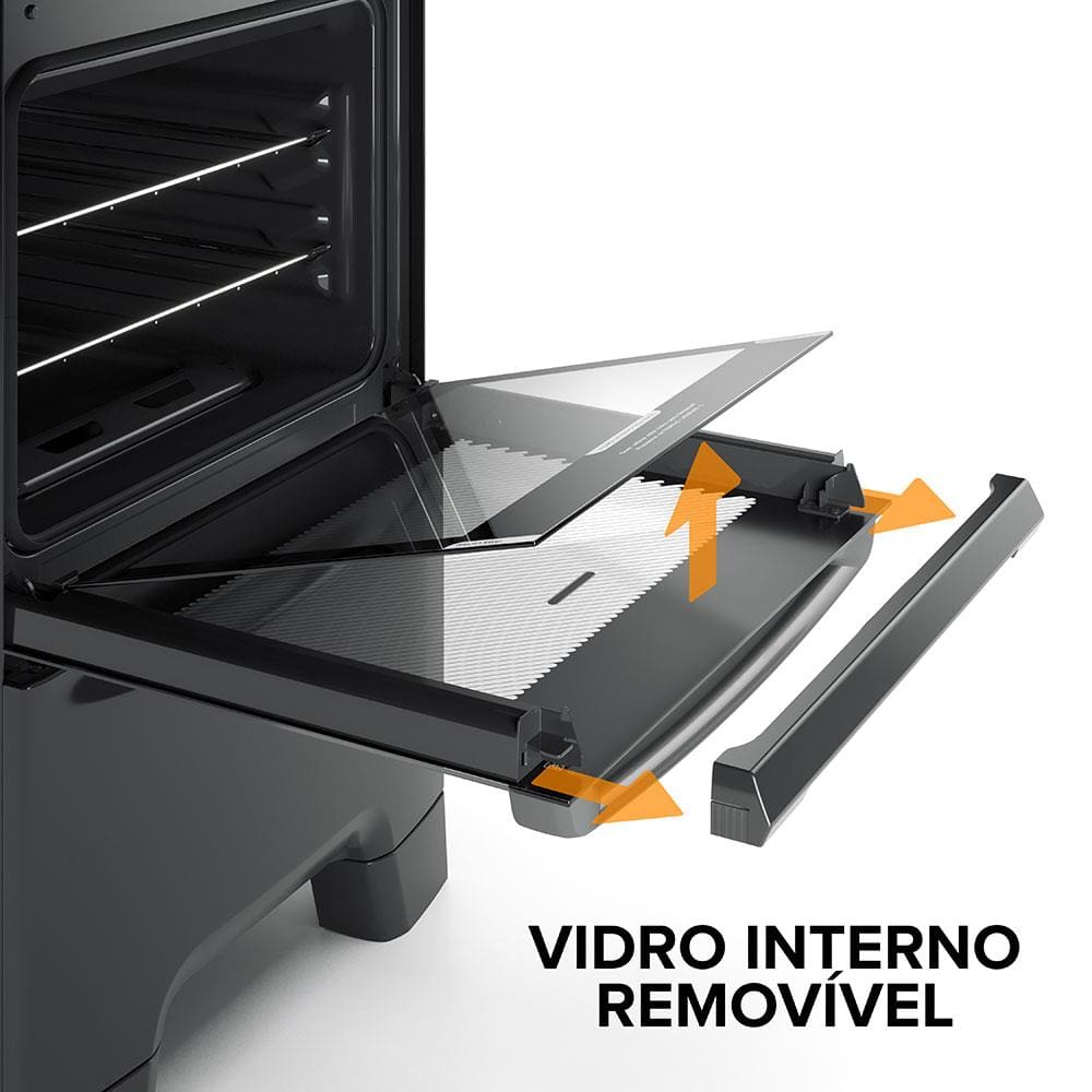 Encontraproduto.com.br - Fogão 4 Bocas Continental Preto Automático com TOPLimpaFácil e Mesa de Vidro (FC4GP) Premium