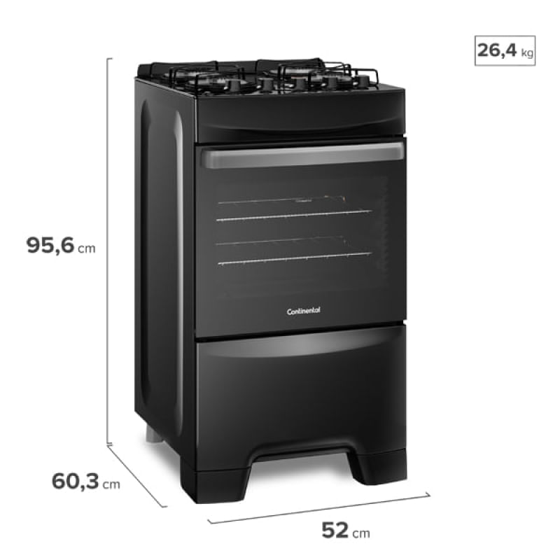 Encontraproduto.com.br - Fogão 4 Bocas Continental Preto Automático com TOPLimpaFácil e Mesa de Vidro (FC4GP) Premium