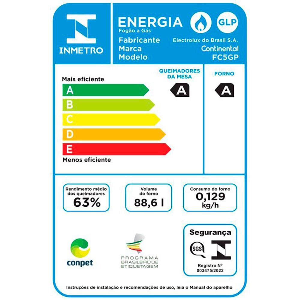 Fogão 5 Bocas Mesa De Vidro Preto Continental Fc5gp Bivolt