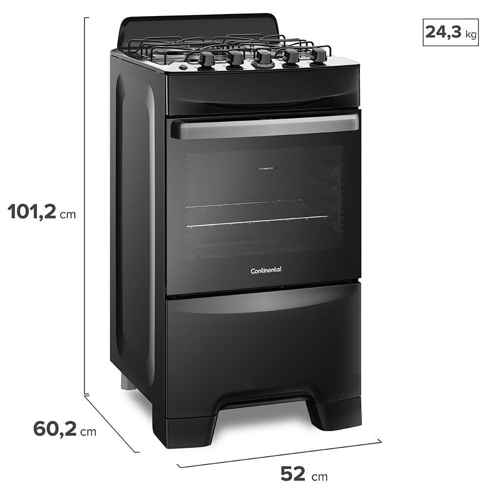 Encontraproduto.com.br - Fogão 4 Bocas Continental Preto Automático com TOPLimpaFácil (FC4LP) Premium