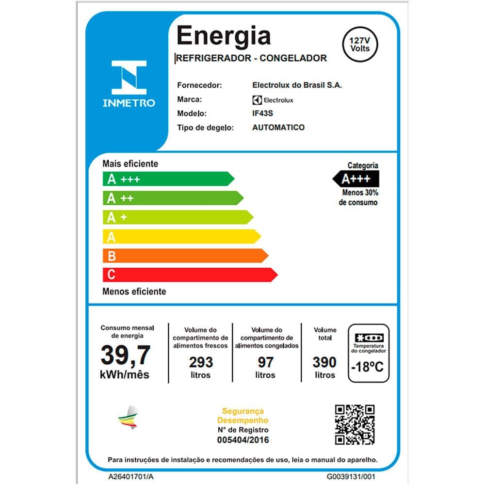 Encontraproduto.com.br - Geladeira Electrolux Frost Free Inverter 390L Efficient AutoSense Duplex Inox Look (IF43S)