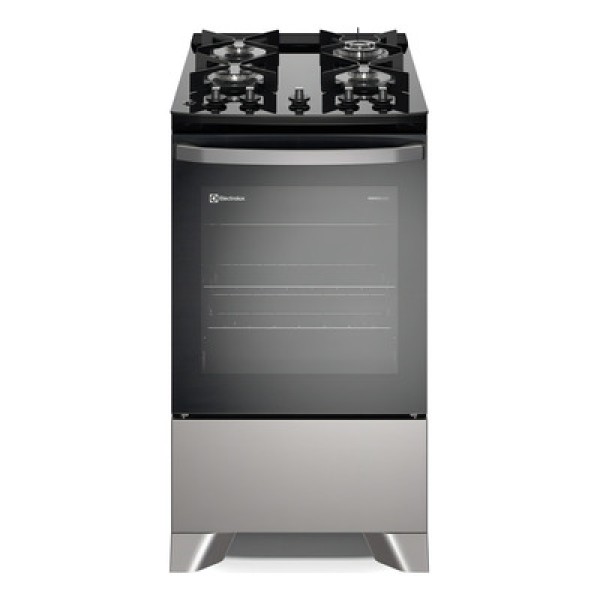 Fogão 4 bocas Electrolux Prata Efficient com Mesa de Vidro, Tripla Chama e VaporBake (FE4GS)