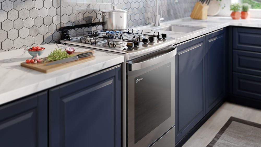 Encontraproduto.com.br - Fogão 4 bocas Electrolux Cinza Experience com Mesa Inox, Timer e Tripla Chama (FE4TC)