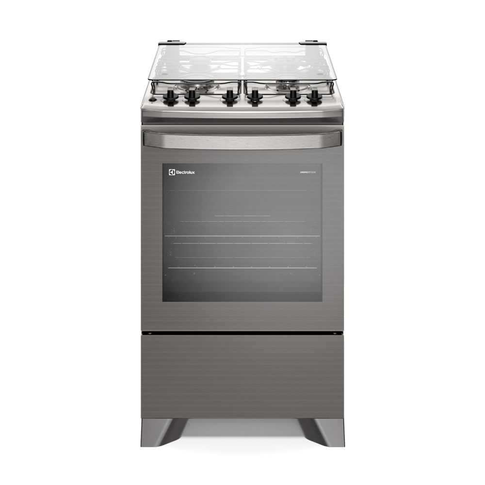 Encontraproduto.com.br - Fogão 4 bocas Electrolux Cinza Experience com Mesa Inox, Timer e Tripla Chama (FE4TC)