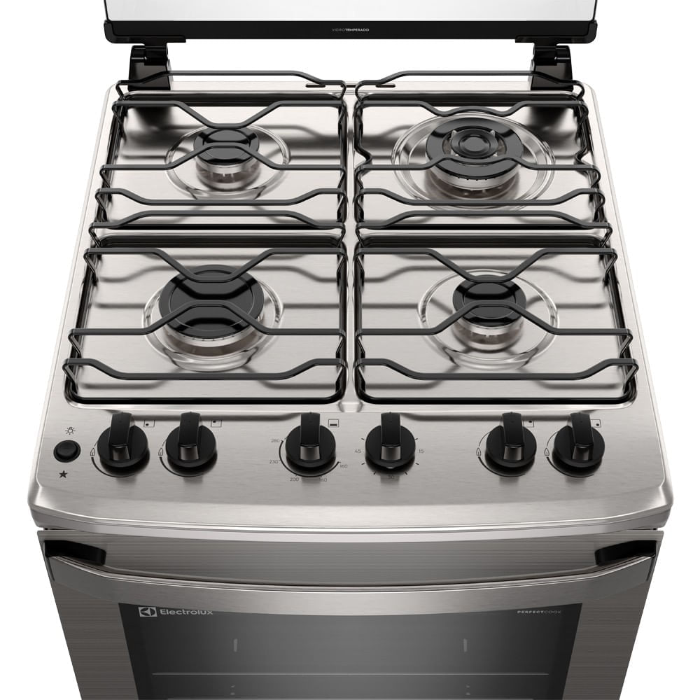 Encontraproduto.com.br - Fogão 4 bocas Electrolux Cinza Experience com Mesa Inox, Timer e Tripla Chama (FE4TC)