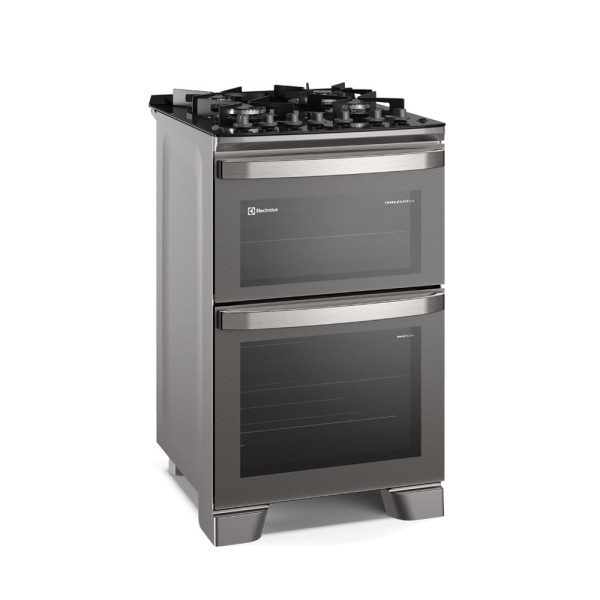 Encontraproduto.com.br - Fogão 4 bocas Electrolux Cinza Experience com Mesa de Vidro, Duplo Forno e PerfectCook360 (FE4DC)