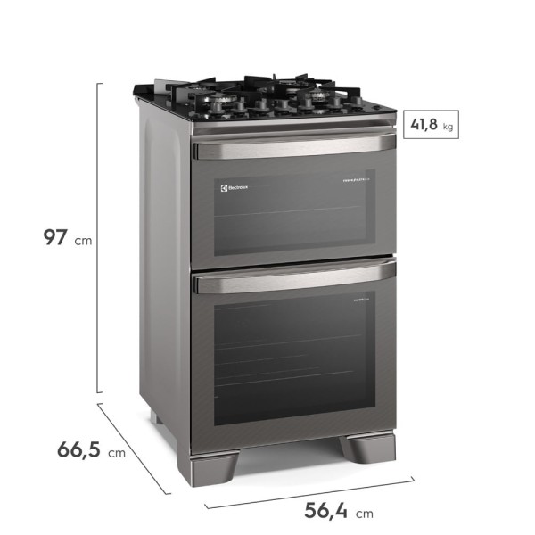 Encontraproduto.com.br - Fogão 4 bocas Electrolux Cinza Experience com Mesa de Vidro, Duplo Forno e PerfectCook360 (FE4DC)