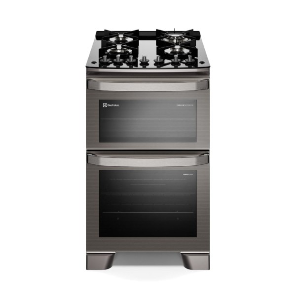 Encontraproduto.com.br - Fogão 4 bocas Electrolux Cinza Experience com Mesa de Vidro, Duplo Forno e PerfectCook360 (FE4DC)