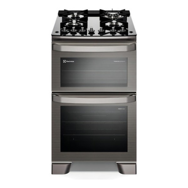 Fogão 4 bocas Electrolux Cinza Experience com Mesa de Vidro, Duplo Forno e PerfectCook360 (FE4DC)