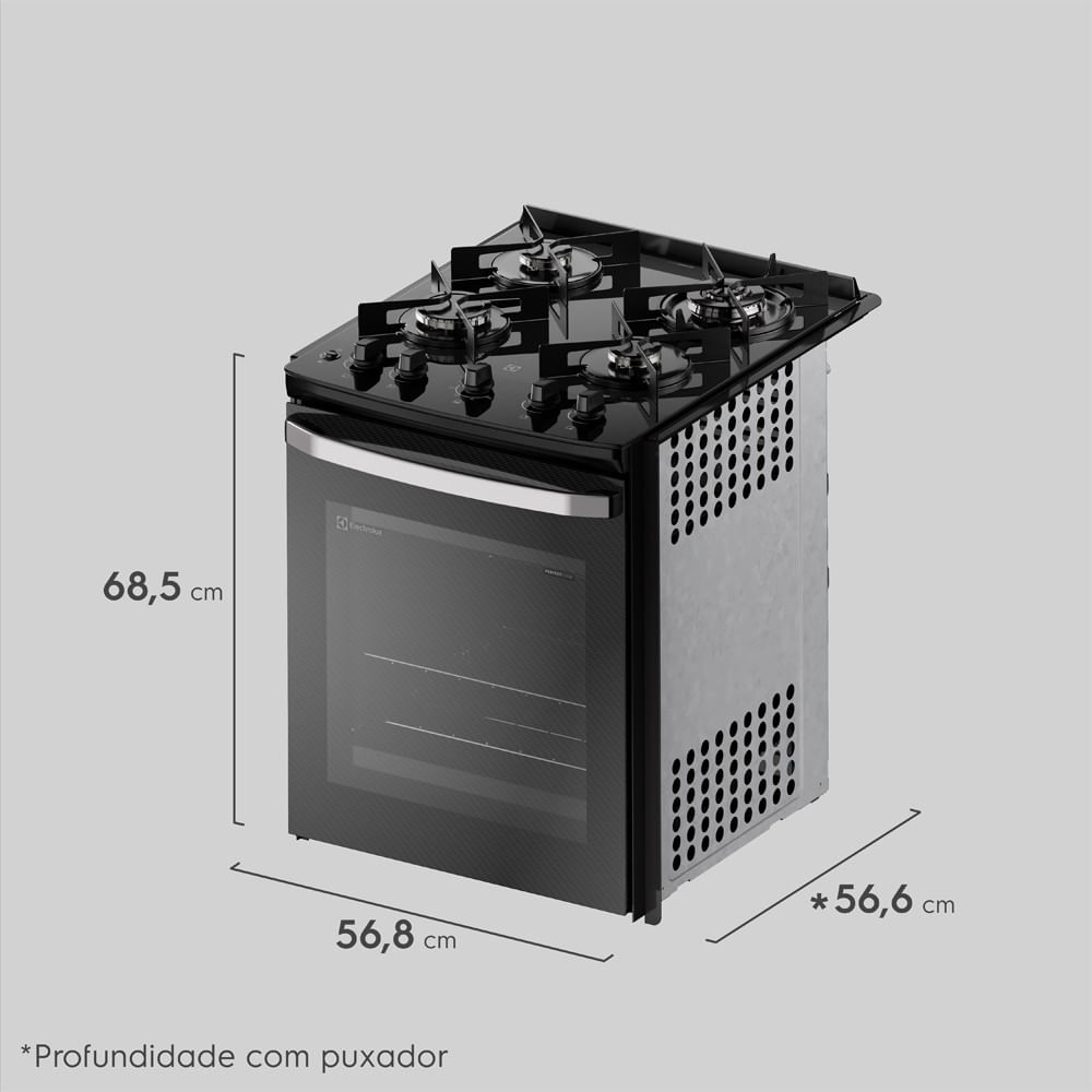 Fogão de Embutir 4 bocas Electrolux Preto Experience Mesa de Vidro e Tripla Chama (FE4BP)
