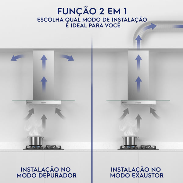 Encontraproduto.com.br - Coifa de Parede Electrolux 60cm de Vidro Efficient com Luz de Led (CE6VX)