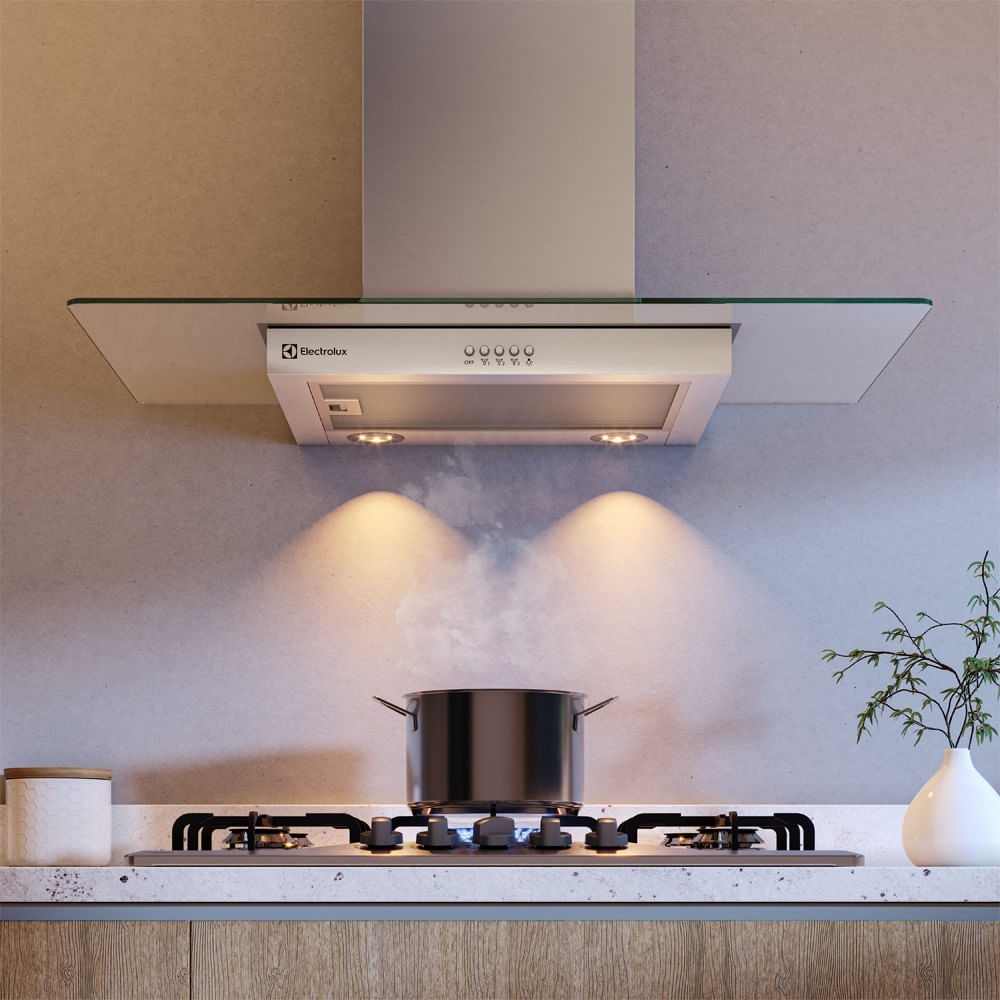 Encontraproduto.com.br - Coifa de Parede Electrolux 90cm de Vidro Efficient com Luz de Led (CE9VX)