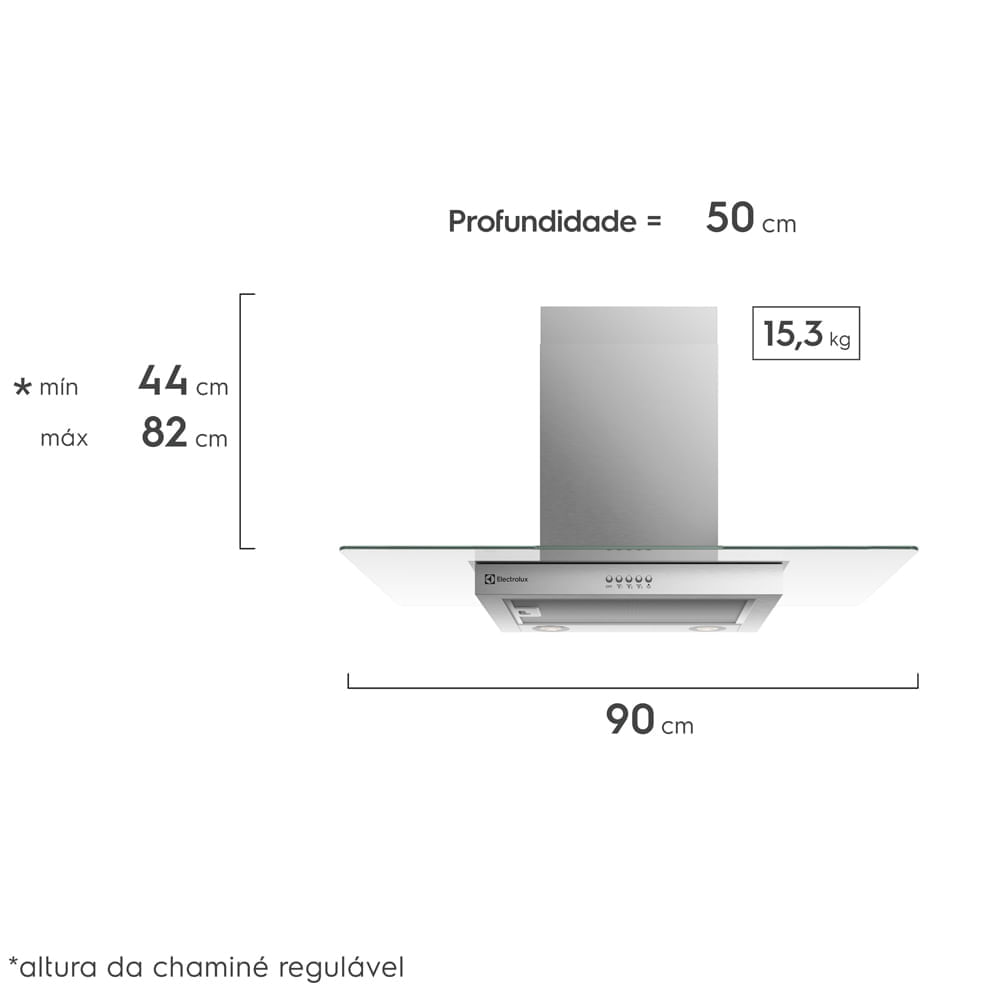 Encontraproduto.com.br - Coifa de Parede Electrolux 90cm de Vidro Efficient com Luz de Led (CE9VX)