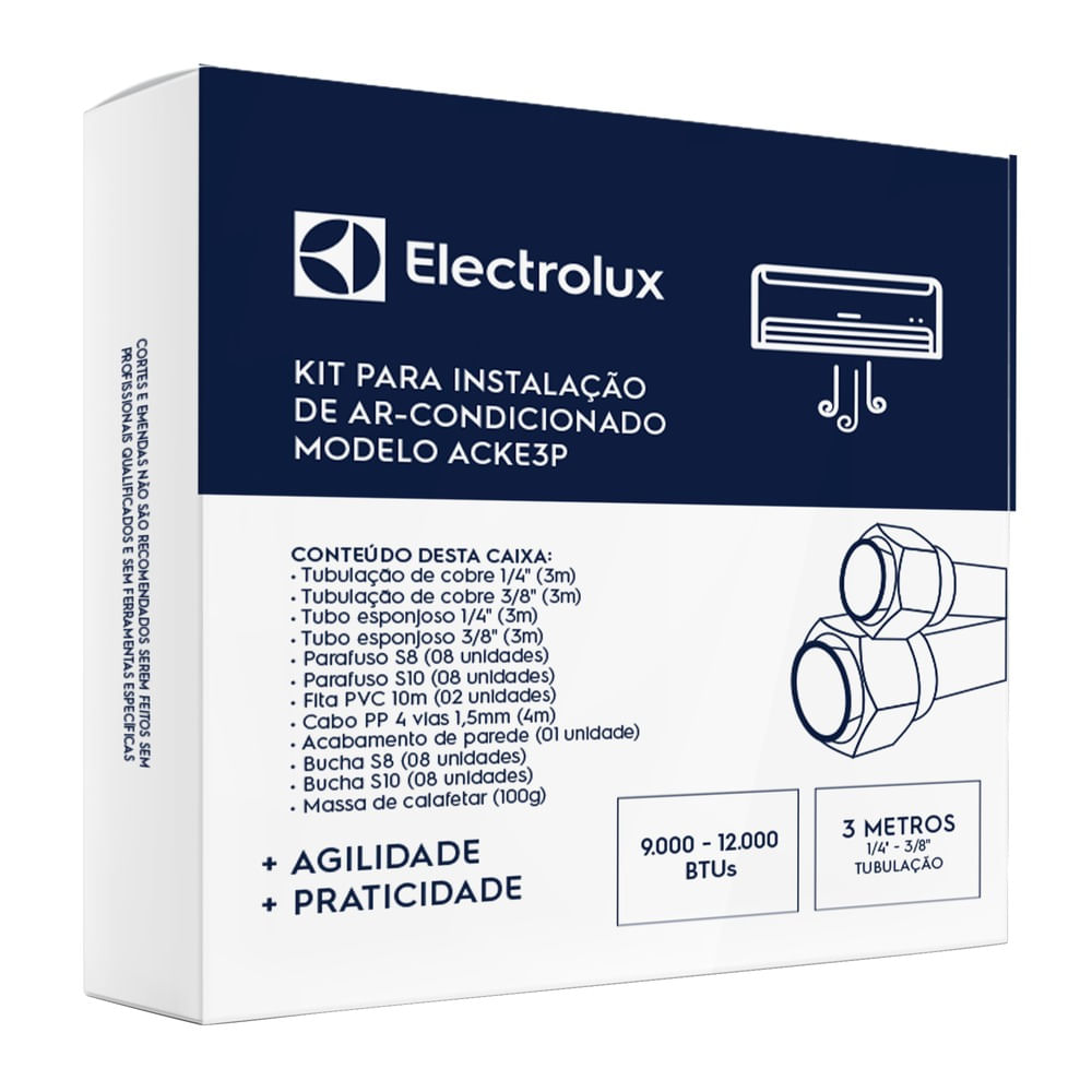 Kit Instalação de Ar Condicionado Split 9000 A 12000 Btus - 3 metros ACKE3P