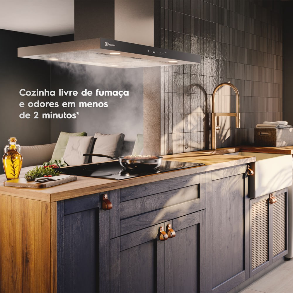 Encontraproduto.com.br - Coifa de Ilha Electrolux 90cm Inox Experience com Inteligência Artificial e Alto Poder Sucção (CE9IF)