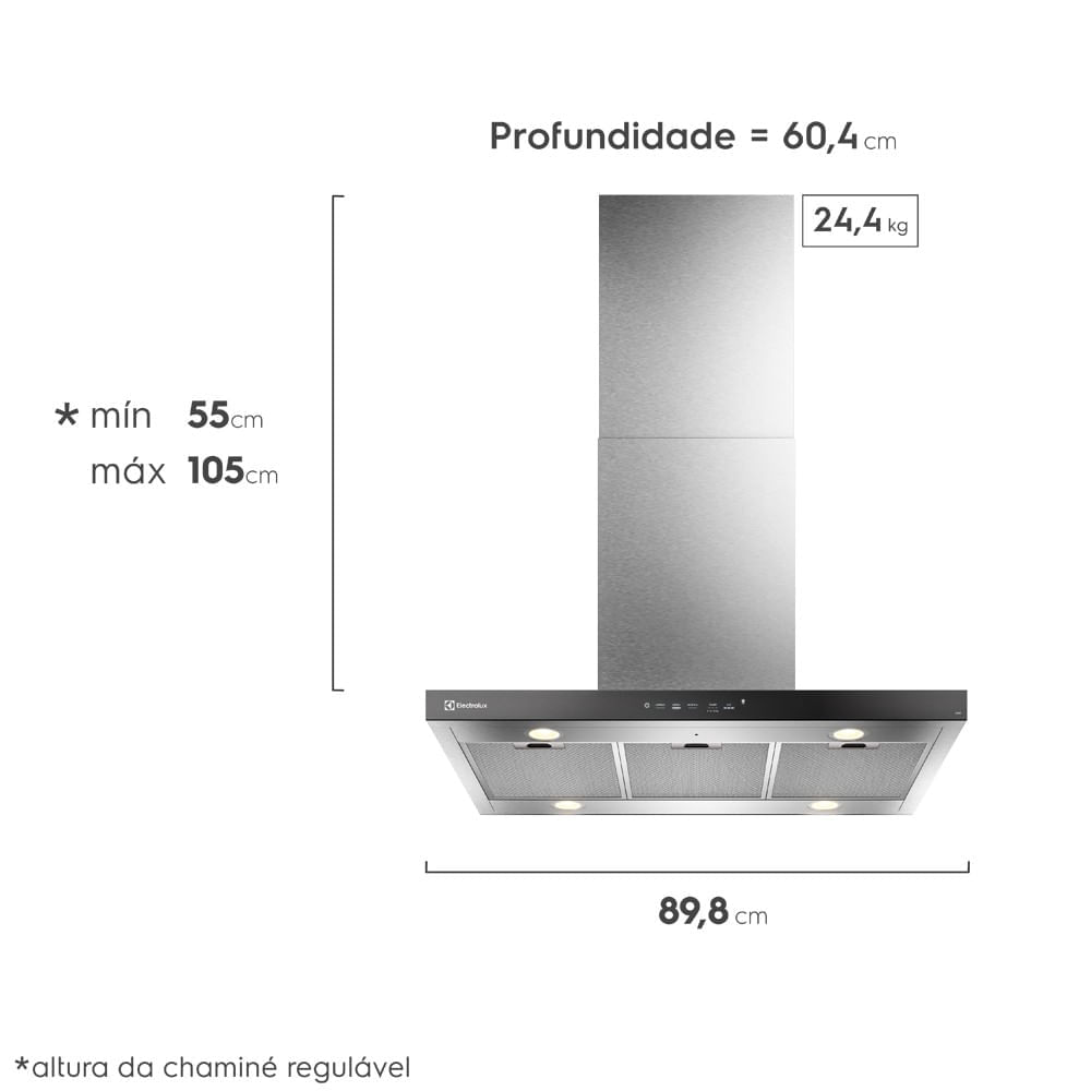 Encontraproduto.com.br - Coifa de Ilha Electrolux 90cm Inox Experience com Inteligência Artificial e Alto Poder Sucção (CE9IF)