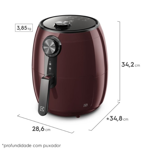 Encontraproduto.com.br - Air Fryer Electrolux por Rita Lobo 3,2L Vermelha Escura Efficient com Timer 1400W (EAF16)