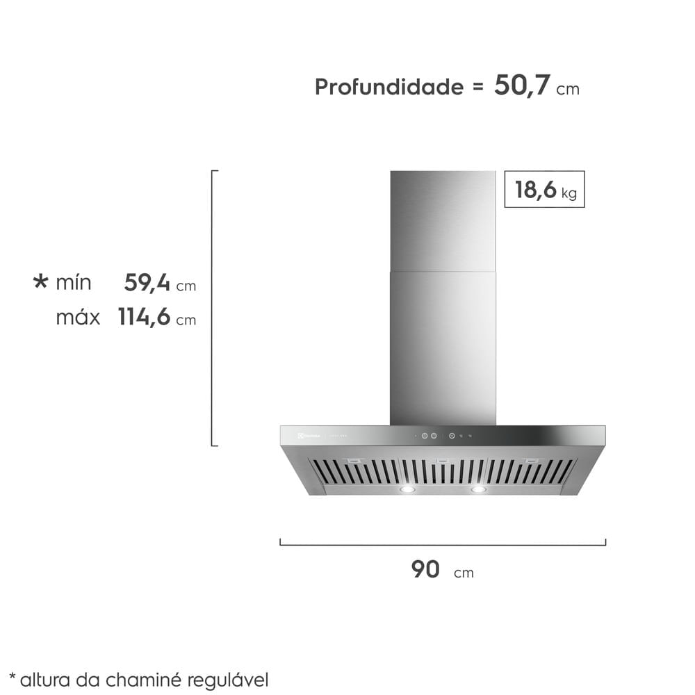 Encontraproduto.com.br - Coifa de Parede Electrolux 90cm Inox Home Pro Painel Frontal de Vidro Espelhado (CE9HP)