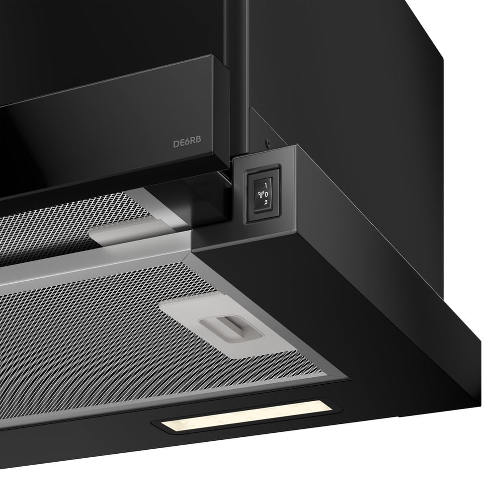 Encontraproduto.com.br - Depurador de Ar Electrolux 60cm Retrátil Preto Efficient com Luz de Led (DE6RB)