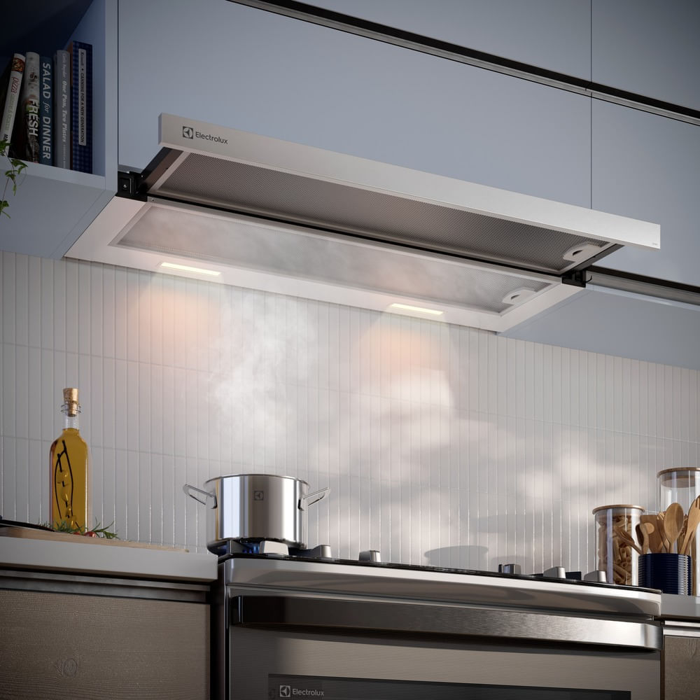 Encontraproduto.com.br - Depurador de Ar Electrolux 90cm Retrátil Inox Efficient com Luz de Led (DE9RS)