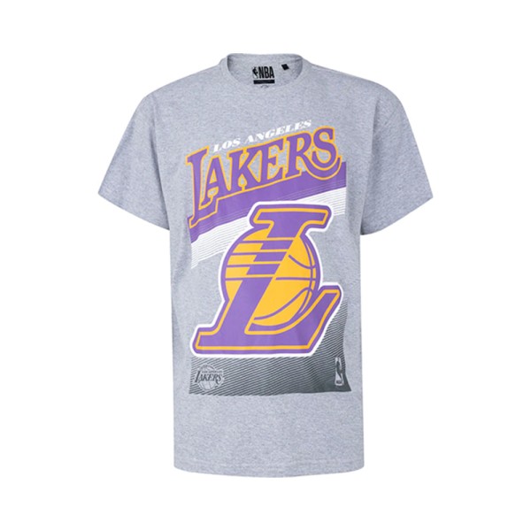 Encontraproduto.com.br - Camiseta Básica Masculina Estampada Plus Size Los Angeles Lakers Cinza Mescla Tam XP - NBA