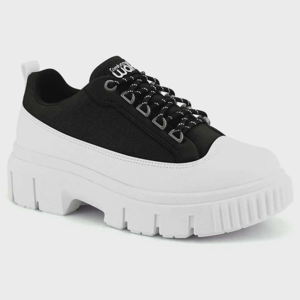 Tênis Casual Feminino Chunky Tratorado Walk Branco Preto Comfortflex 2346331-0006