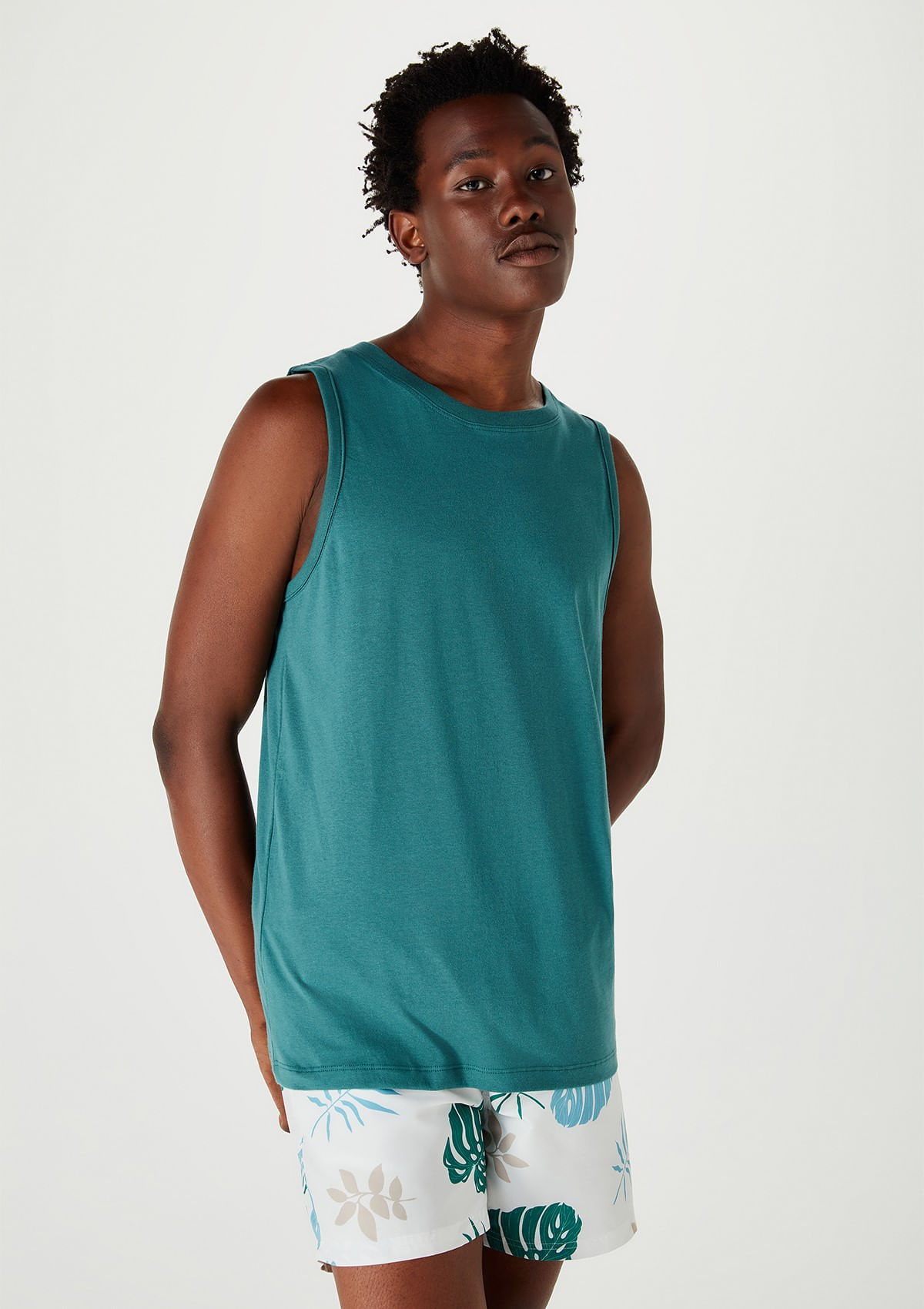 Regata Básica Masculina Em Malha De Algodão - Verde
