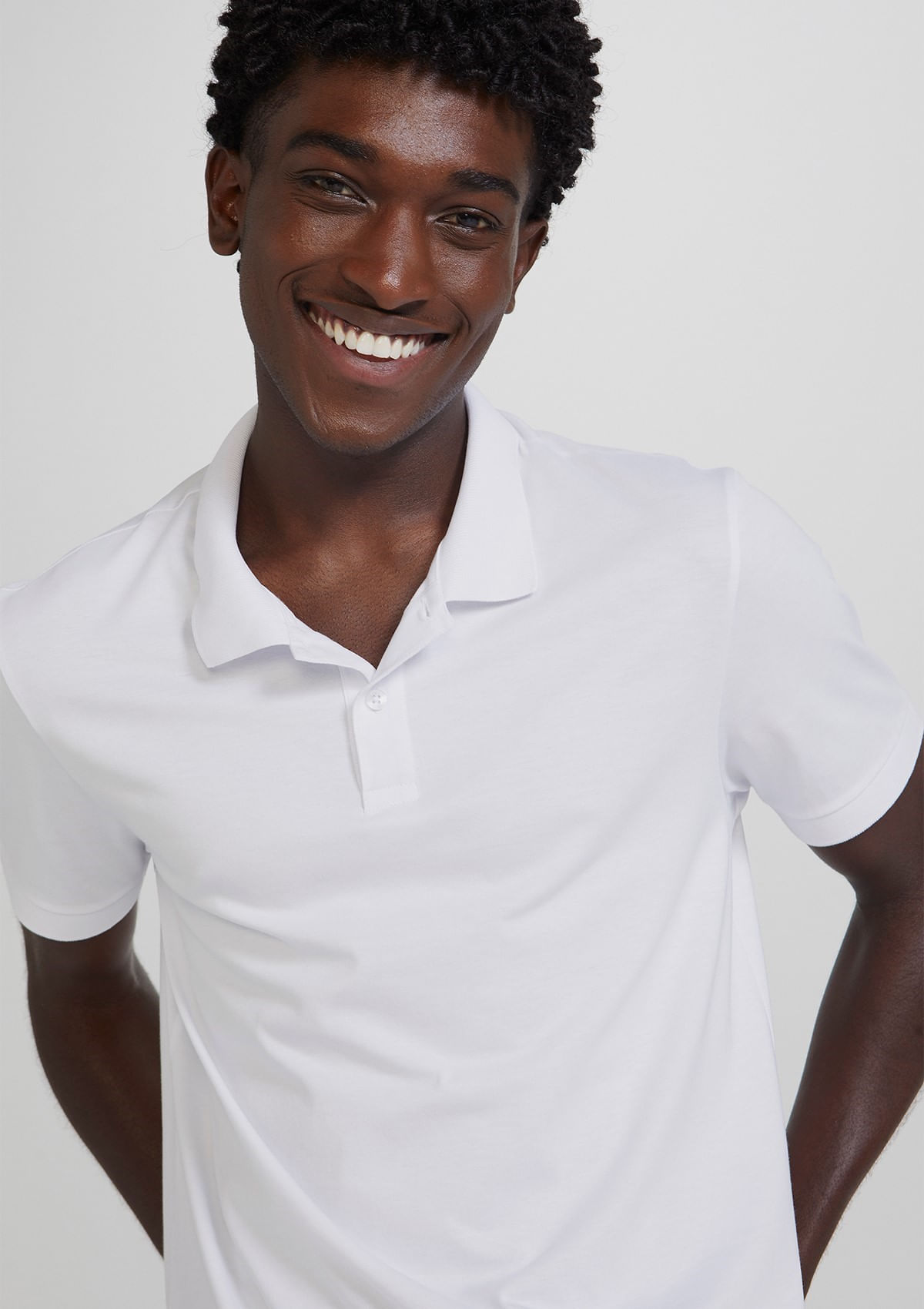 Camisa Básica Masculina Polo Em Algodão Peruano - Branco