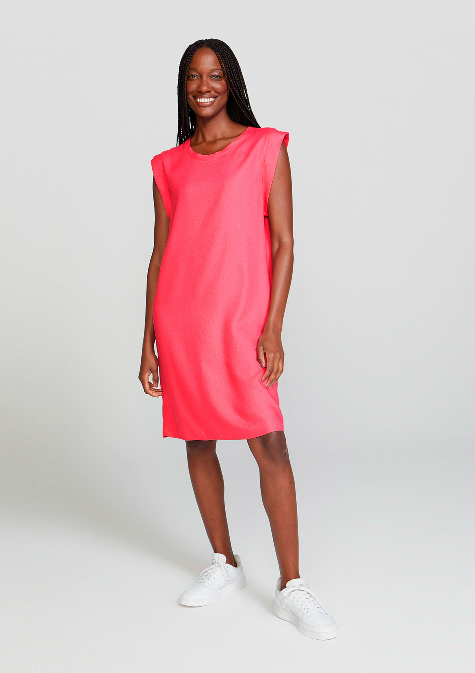 Vestido Básico Curto Sarjado Com Amarração - Rosa