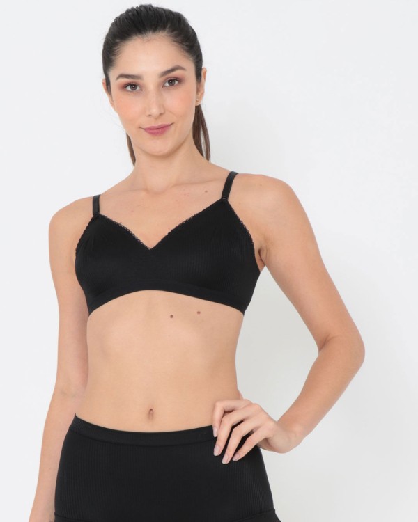 Encontraproduto.com.br - Sutiã Feminino Sem Bojo DeMillus Canelado Preto