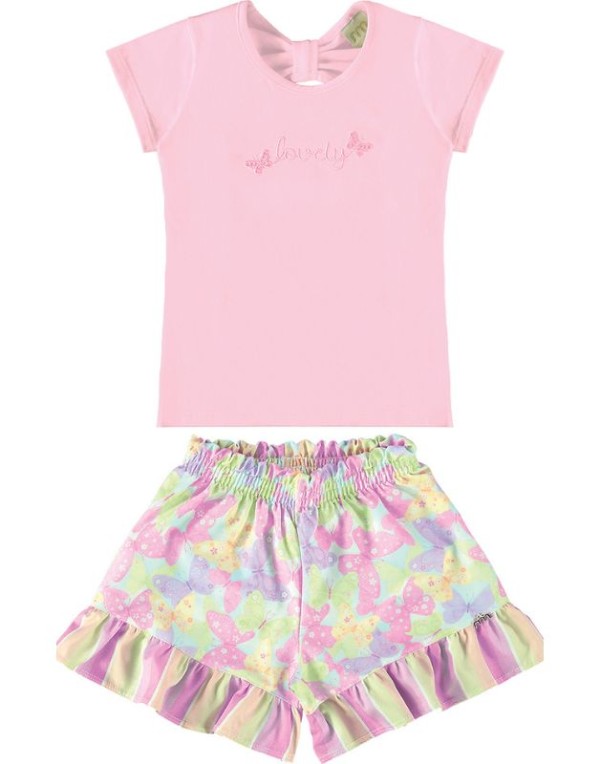 Encontraproduto.com.br - Conjunto Mili & Nina Infantil Verão Menina Bordado Frontal 1/3 -47339