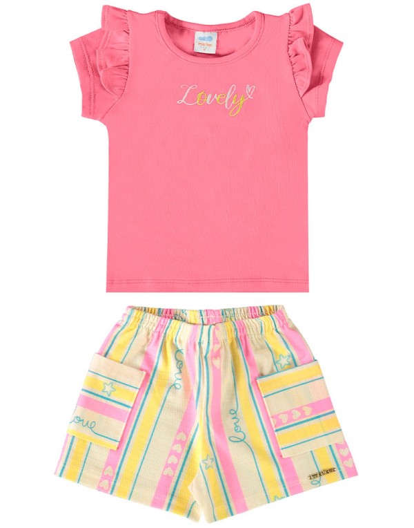 Conjunto Marlan Infantil Menina Verão com Bordado Lovely P/G - 40684