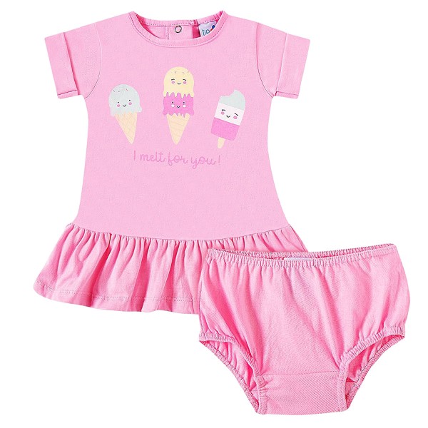 Vestido com Calcinha para bebê em meia malha Sorvete - Tip Top