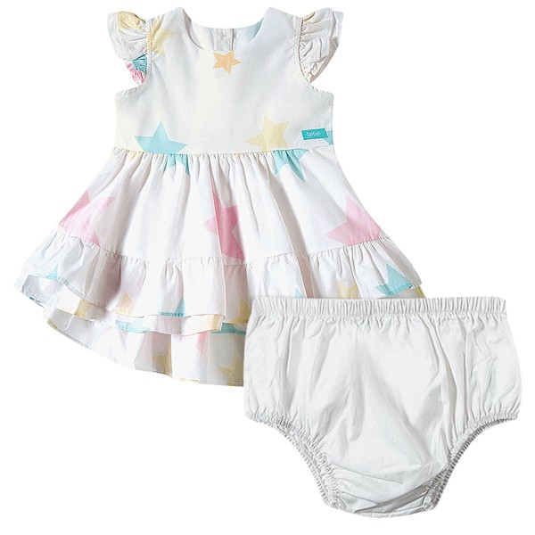 Vestido com Calcinha para bebê em tricoline Estrelas - Tip Top