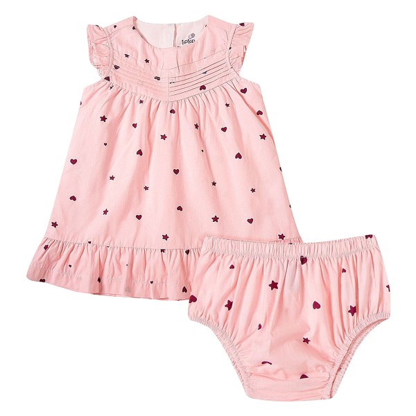 Encontraproduto.com.br - Vestido com Calcinha para bebê em tricoline Poá Rose Claro - Tip Top