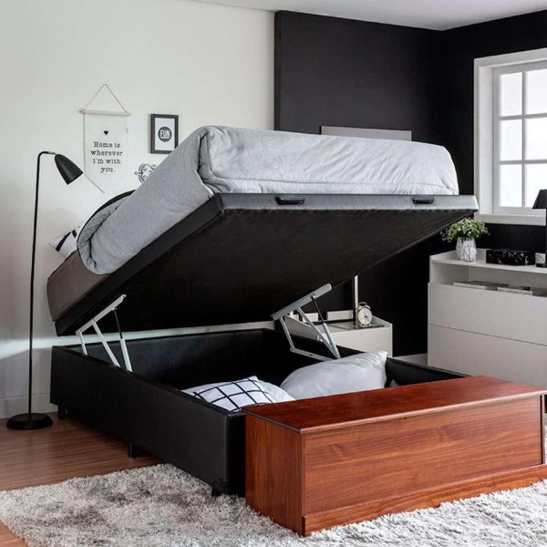 Encontraproduto.com.br - Base para Cama Box Casal Martin Premium com Baú (47x138x188) Preta