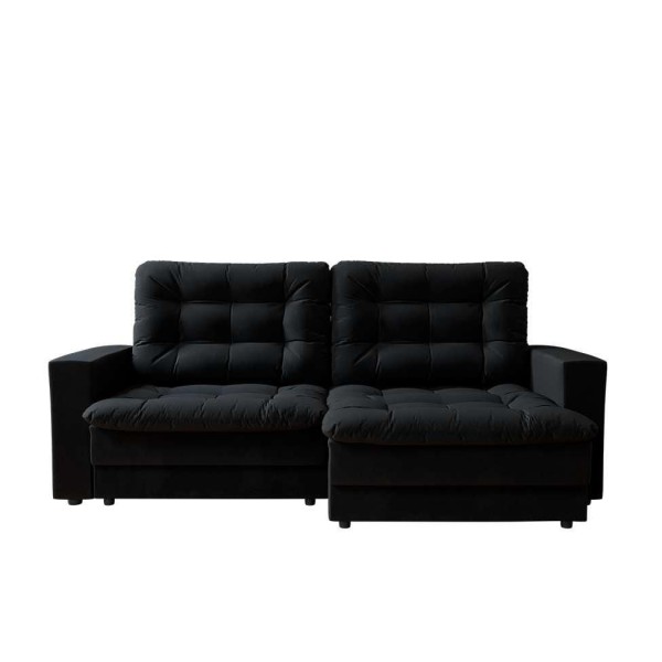 Encontraproduto.com.br - Sofá 3 Lugares Retrátil Lubeck Plush Suede Preto