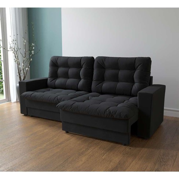 Encontraproduto.com.br - Sofá 3 Lugares Retrátil Lubeck Plush Suede Preto