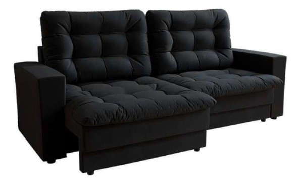 Sofá 3 Lugares Retrátil Lubeck Plush Suede Preto