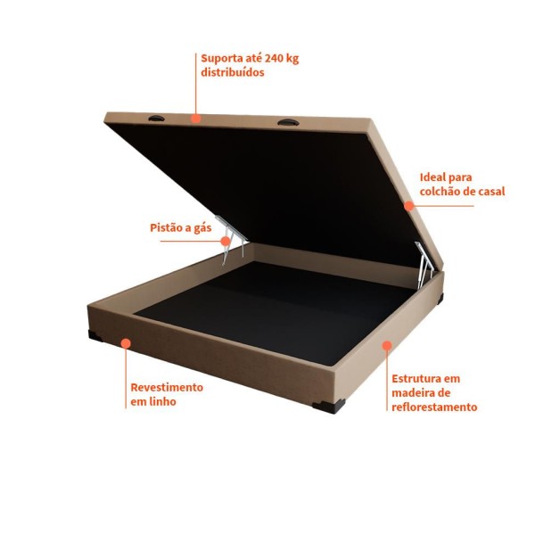 Encontraproduto.com.br - Base para Cama Box Casal Martin Premium com Baú Linho (47x138x188 cm) Bege