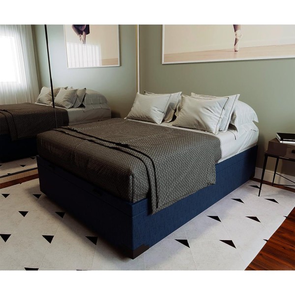 Encontraproduto.com.br - Base para Cama Box Casal Guldi com Baú Linho (47x138x188 cm) Azul Marinho