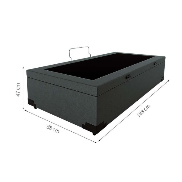 Encontraproduto.com.br - Base para Cama Box Solteiro Guldi com Baú Linho (47x88x188 cm) Cinza