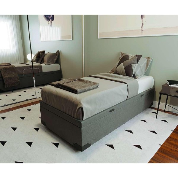 Encontraproduto.com.br - Base para Cama Box Solteiro Guldi com Baú Linho (47x88x188 cm) Cinza