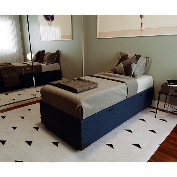 Encontraproduto.com.br - Base para Cama Box Solteiro Guldi com Baú Linho (47x88x188 cm) Azul Marinho