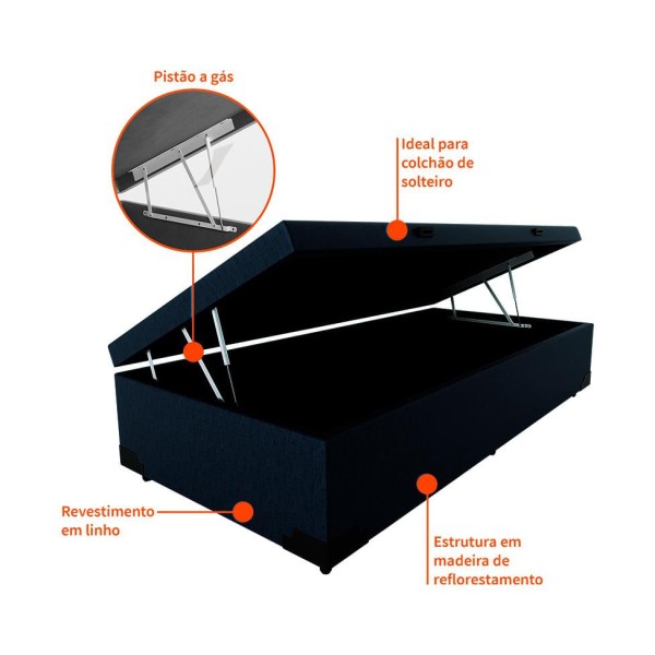 Encontraproduto.com.br - Base para Cama Box Solteiro Guldi com Baú Linho (47x88x188 cm) Azul Marinho
