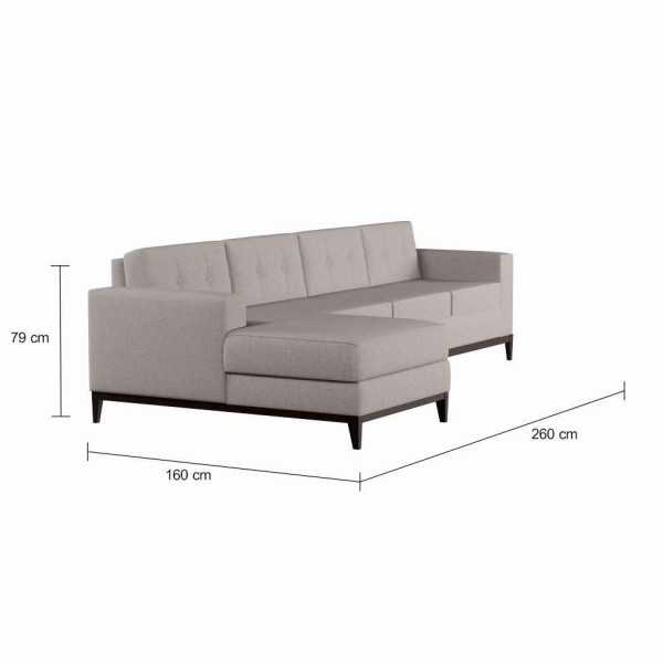 Encontraproduto.com.br - Sofá 4 Lugares Happy com Chaise Esquerdo Pés e Base em Madeira Linho Cotton Cru