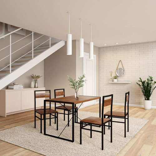 Conjunto De Mesa Well-done Com 4 Cadeiras Preto E Ipê